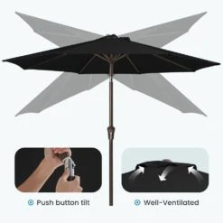 10 Ft. Market Patio Umbrella With Push Button Tilt And Crank In Black -More Furniture Store jearey market umbrellas cx10 bk 1f 1000