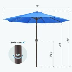 10 Ft. Market Patio Umbrella With Push Button Tilt And Crank In Blue -More Furniture Store jearey market umbrellas cx10 blue 44 1000