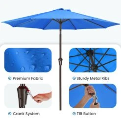 10 Ft. Market Patio Umbrella With Push Button Tilt And Crank In Blue -More Furniture Store jearey market umbrellas cx10 blue c3 1000