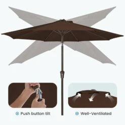 10 Ft. Market Patio Umbrella With Push Button Tilt And Crank In Brown -More Furniture Store jearey market umbrellas cx10 bn 1f 1000