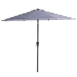 10 Ft. Market Patio Umbrella With Push Button Tilt And Crank In Blue And White Stripes