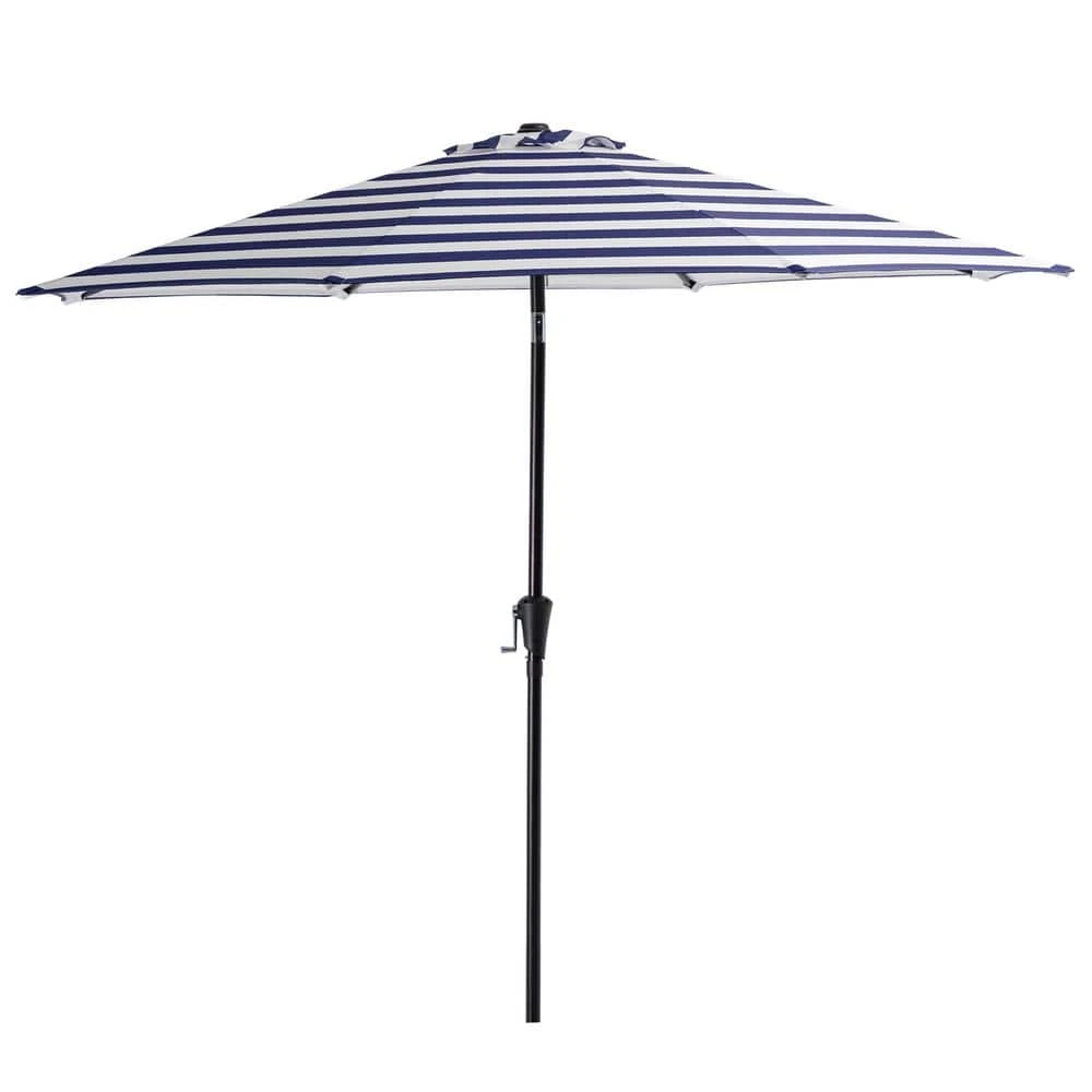 10 Ft. Market Patio Umbrella With Push Button Tilt And Crank In Blue And White Stripes 1 10 Ft. Market Patio Umbrella With Push Button Tilt And Crank In Blue And White Stripes