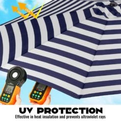 10 Ft. Market Patio Umbrella With Push Button Tilt And Crank In Blue And White Stripes 9 10 Ft. Market Patio Umbrella With Push Button Tilt And Crank In Blue And White Stripes -More Furniture Store jearey market umbrellas cx10 bws a0 1000