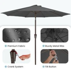 10ft. Market Patio Umbrella With Push Button Tilt And Crank In Gray -More Furniture Store jearey market umbrellas cx10 gray c3 1000