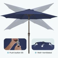10 Ft. Market Patio Umbrella With Push Button Tilt And Crank In Navy -More Furniture Store jearey market umbrellas cx10 navy 1f 1000