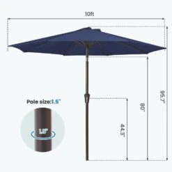 10 Ft. Market Patio Umbrella With Push Button Tilt And Crank In Navy -More Furniture Store jearey market umbrellas cx10 navy 44 1000