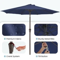 10 Ft. Market Patio Umbrella With Push Button Tilt And Crank In Navy -More Furniture Store jearey market umbrellas cx10 navy c3 1000