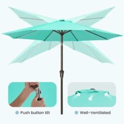 10 Ft. Market Patio Umbrella With Push Button Tilt And Crank In Peacock Blue -More Furniture Store jearey market umbrellas cx10 pb 1f 1000