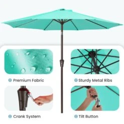 10 Ft. Market Patio Umbrella With Push Button Tilt And Crank In Peacock Blue -More Furniture Store jearey market umbrellas cx10 pb c3 1000