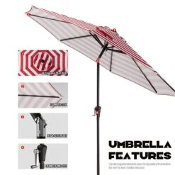 10 Ft. Market Patio Umbrella With Push Button Tilt And Crank In Red And White Stripes -More Furniture Store jearey market umbrellas cx10 rws 40 1000