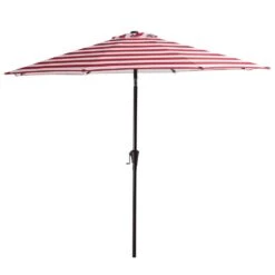10 Ft. Market Patio Umbrella With Push Button Tilt And Crank In Red And White Stripes