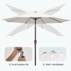 10 Ft. Market Patio Umbrella With Push Button Tilt And Crank In Off-White -More Furniture Store jearey market umbrellas cx10 wt 4f 1000