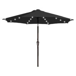 10 Ft. Market Solar LED Lighted Tilt Patio Umbrella Outdoor Steel Umbrella In Black