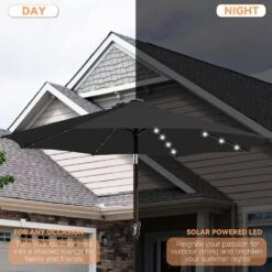 10 Ft. Market Solar LED Lighted Tilt Patio Umbrella Outdoor Steel Umbrella In Black -More Furniture Store jearey market umbrellas dzzzs 10 bk a0 1000