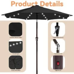 10 Ft. Market Solar LED Lighted Tilt Patio Umbrella Outdoor Steel Umbrella In Black -More Furniture Store jearey market umbrellas dzzzs 10 bk c3 1000