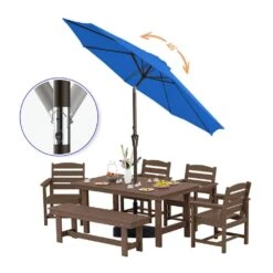 10 Ft. Market Solar LED Lighted Tilt Patio Umbrella Outdoor Steel Umbrella In Blue -More Furniture Store jearey market umbrellas dzzzs 10 bu 40 1000