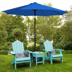 10 Ft. Market Solar LED Lighted Tilt Patio Umbrella Outdoor Steel Umbrella In Blue -More Furniture Store jearey market umbrellas dzzzs 10 bu 77 1000
