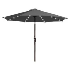 10 Ft. Market Solar LED Lighted Tilt Patio Umbrella Outdoor Steel Umbrella In Gray