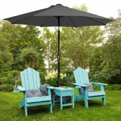 10 Ft. Market Solar LED Lighted Tilt Patio Umbrella Outdoor Steel Umbrella In Gray -More Furniture Store jearey market umbrellas dzzzs 10 gy 77 1000