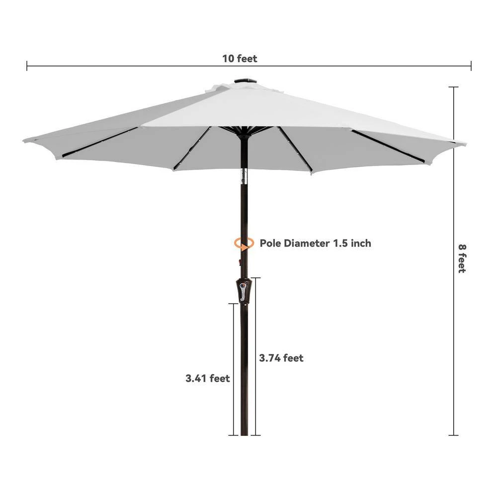 10 Ft. Market Solar LED Lighted Tilt Patio Umbrella Outdoor Steel Umbrella In Light Gray 8 10 Ft. Market Solar LED Lighted Tilt Patio Umbrella Outdoor Steel Umbrella In Light Gray - Image 8