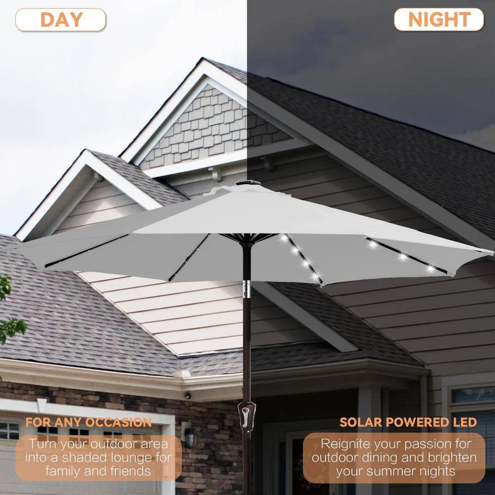 10 Ft. Market Solar LED Lighted Tilt Patio Umbrella Outdoor Steel Umbrella In Light Gray 4 10 Ft. Market Solar LED Lighted Tilt Patio Umbrella Outdoor Steel Umbrella In Light Gray - Image 4