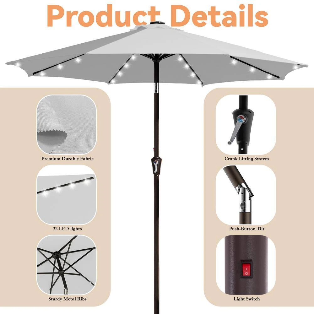 10 Ft. Market Solar LED Lighted Tilt Patio Umbrella Outdoor Steel Umbrella In Light Gray 6 10 Ft. Market Solar LED Lighted Tilt Patio Umbrella Outdoor Steel Umbrella In Light Gray - Image 6