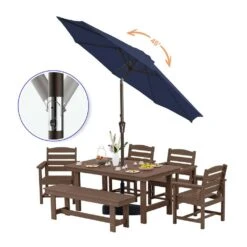 10 Ft. Market Solar LED Lighted Tilt Patio Umbrella Outdoor Steel Umbrella In Navy -More Furniture Store jearey market umbrellas dzzzs 10 nv 40 1000
