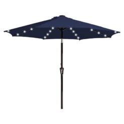 10 Ft. Market Solar LED Lighted Tilt Patio Umbrella Outdoor Steel Umbrella In Navy