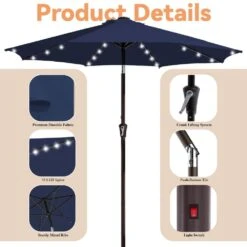 10 Ft. Market Solar LED Lighted Tilt Patio Umbrella Outdoor Steel Umbrella In Navy -More Furniture Store jearey market umbrellas dzzzs 10 nv c3 1000
