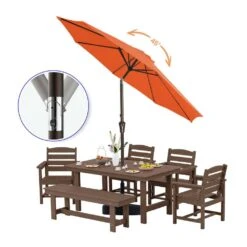 10 Ft. Market Solar LED Lighted Tilt Patio Umbrella Outdoor Steel Umbrella In Pumpkin -More Furniture Store jearey market umbrellas dzzzs 10 og 40 1000