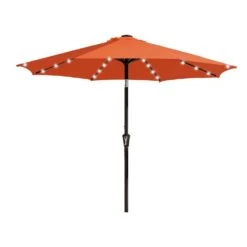 10 Ft. Market Solar LED Lighted Tilt Patio Umbrella Outdoor Steel Umbrella In Pumpkin