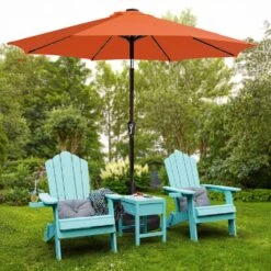 10 Ft. Market Solar LED Lighted Tilt Patio Umbrella Outdoor Steel Umbrella In Pumpkin -More Furniture Store jearey market umbrellas dzzzs 10 og 77 1000