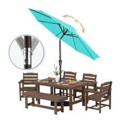 10 Ft. Market Solar LED Lighted Tilt Patio Umbrella Outdoor Steel Umbrella In Peacock Blue -More Furniture Store jearey market umbrellas dzzzs 10 pb 40 1000