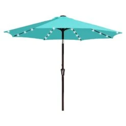 10 Ft. Market Solar LED Lighted Tilt Patio Umbrella Outdoor Steel Umbrella In Peacock Blue