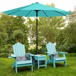 10 Ft. Market Solar LED Lighted Tilt Patio Umbrella Outdoor Steel Umbrella In Peacock Blue -More Furniture Store jearey market umbrellas dzzzs 10 pb 77 1000