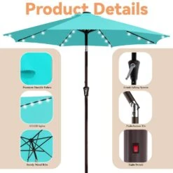 10 Ft. Market Solar LED Lighted Tilt Patio Umbrella Outdoor Steel Umbrella In Peacock Blue -More Furniture Store jearey market umbrellas dzzzs 10 pb c3 1000