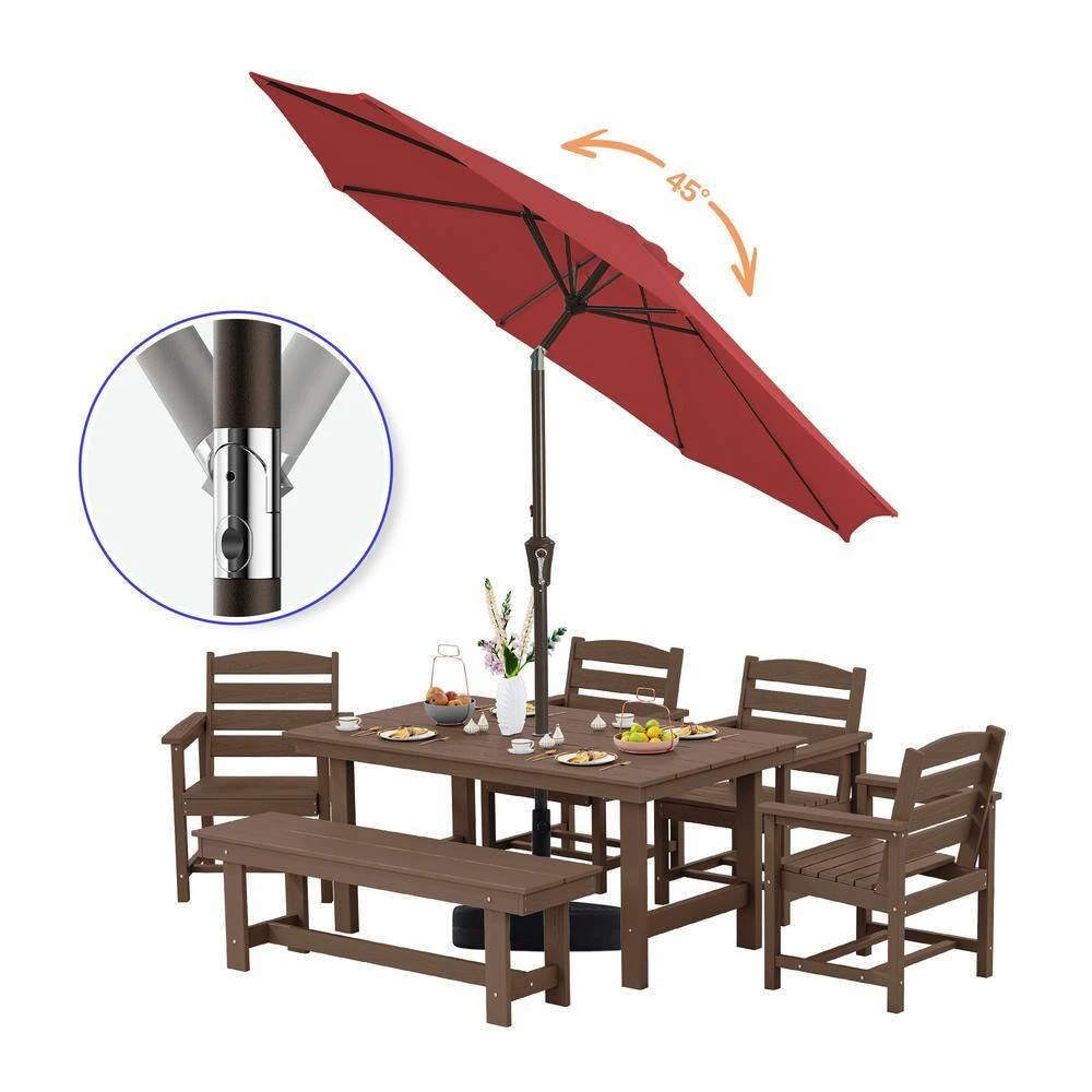 10 Ft. Market Solar LED Lighted Tilt Patio Umbrella Outdoor Steel Umbrella In Red 3 10 Ft. Market Solar LED Lighted Tilt Patio Umbrella Outdoor Steel Umbrella In Red - Image 3