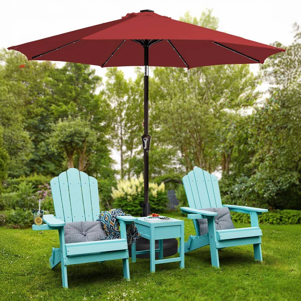 10 Ft. Market Solar LED Lighted Tilt Patio Umbrella Outdoor Steel Umbrella In Red 4 10 Ft. Market Solar LED Lighted Tilt Patio Umbrella Outdoor Steel Umbrella In Red - Image 4