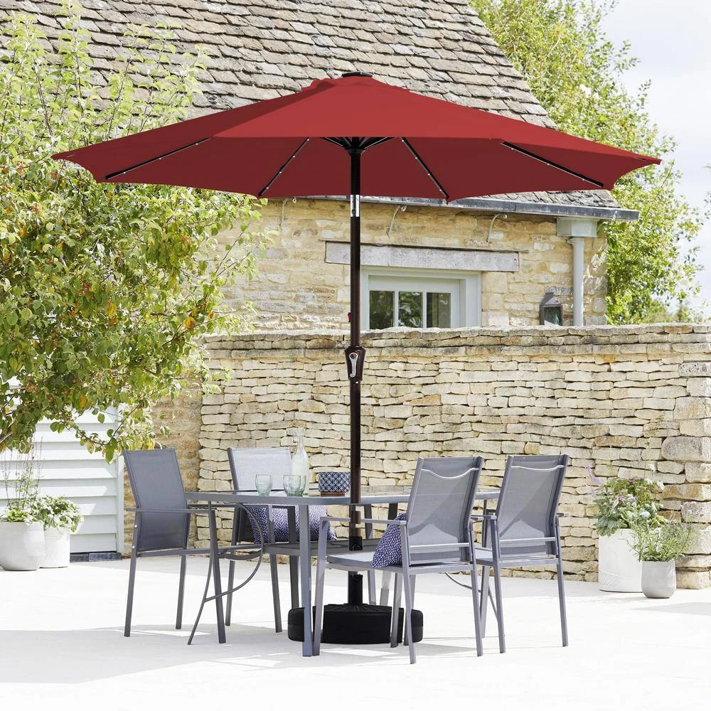 10 Ft. Market Solar LED Lighted Tilt Patio Umbrella Outdoor Steel Umbrella In Red 2 10 Ft. Market Solar LED Lighted Tilt Patio Umbrella Outdoor Steel Umbrella In Red - Image 2