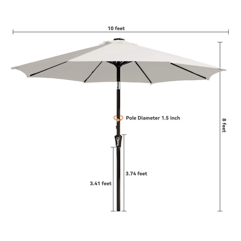 10 Ft. Market Solar LED Lighted Tilt Patio Umbrella Outdoor Steel Umbrella In Off-White 7 10 Ft. Market Solar LED Lighted Tilt Patio Umbrella Outdoor Steel Umbrella In Off-White - Image 7