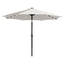 More Furniture Store 3 10 Ft. Market Solar LED Lighted Tilt Patio Umbrella Outdoor Steel Umbrella In Off-White