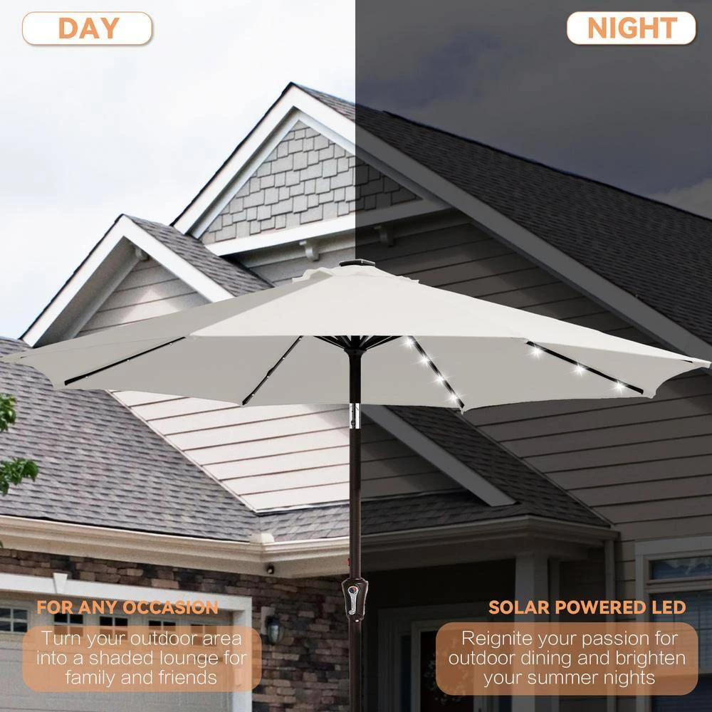 10 Ft. Market Solar LED Lighted Tilt Patio Umbrella Outdoor Steel Umbrella In Off-White 3 10 Ft. Market Solar LED Lighted Tilt Patio Umbrella Outdoor Steel Umbrella In Off-White - Image 3