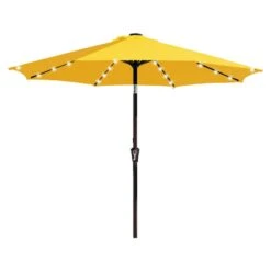 10 Ft. Market Solar LED Lighted Tilt Patio Umbrella Outdoor Steel Umbrella In Yellow