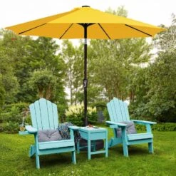 10 Ft. Market Solar LED Lighted Tilt Patio Umbrella Outdoor Steel Umbrella In Yellow -More Furniture Store jearey market umbrellas dzzzs 10 ye 77 1000