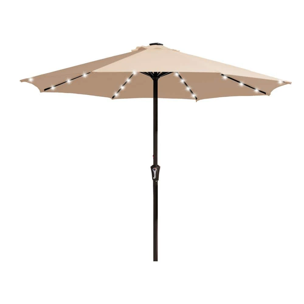 11 Ft. Market Solar LED Lighted Patio Umbrella Outdoor Steel Umbrella In Beige 1 11 Ft. Market Solar LED Lighted Patio Umbrella Outdoor Steel Umbrella In Beige