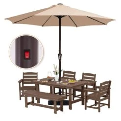 11 Ft. Market Solar LED Lighted Patio Umbrella Outdoor Steel Umbrella In Beige 10 11 Ft. Market Solar LED Lighted Patio Umbrella Outdoor Steel Umbrella In Beige -More Furniture Store jearey market umbrellas dzzzs 11 bg 77 1000