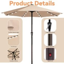 11 Ft. Market Solar LED Lighted Patio Umbrella Outdoor Steel Umbrella In Beige 11 11 Ft. Market Solar LED Lighted Patio Umbrella Outdoor Steel Umbrella In Beige -More Furniture Store jearey market umbrellas dzzzs 11 bg c3 1000