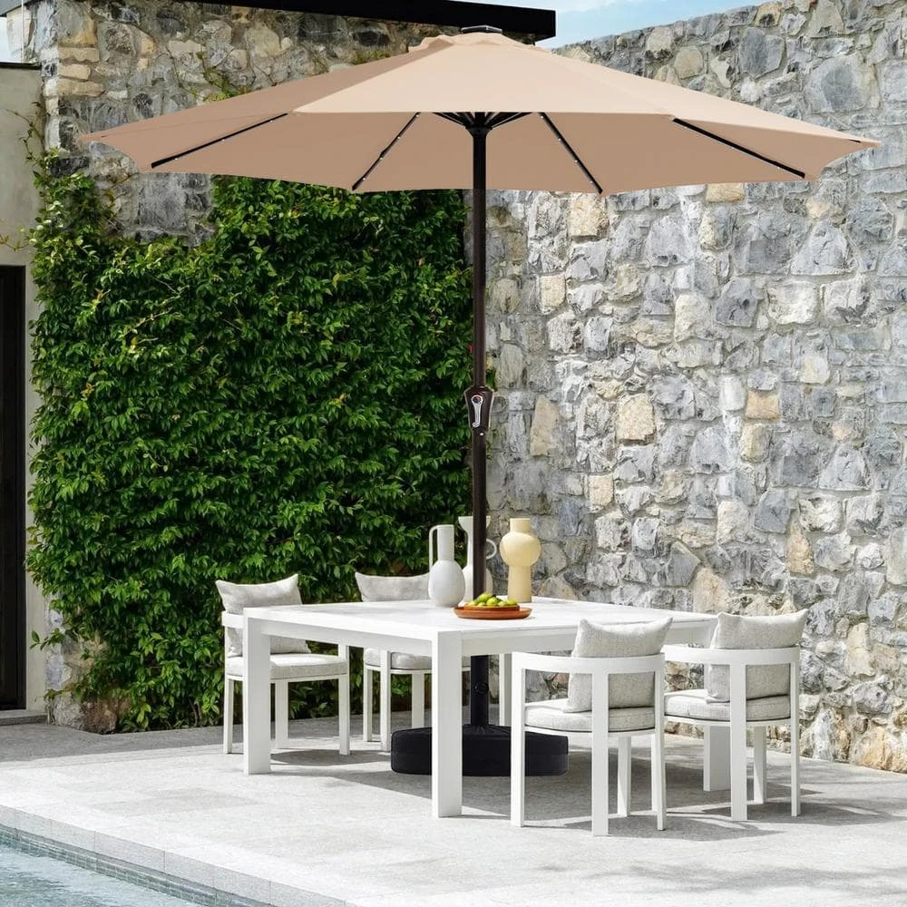 11 Ft. Market Solar LED Lighted Patio Umbrella Outdoor Steel Umbrella In Beige 2 11 Ft. Market Solar LED Lighted Patio Umbrella Outdoor Steel Umbrella In Beige - Image 2