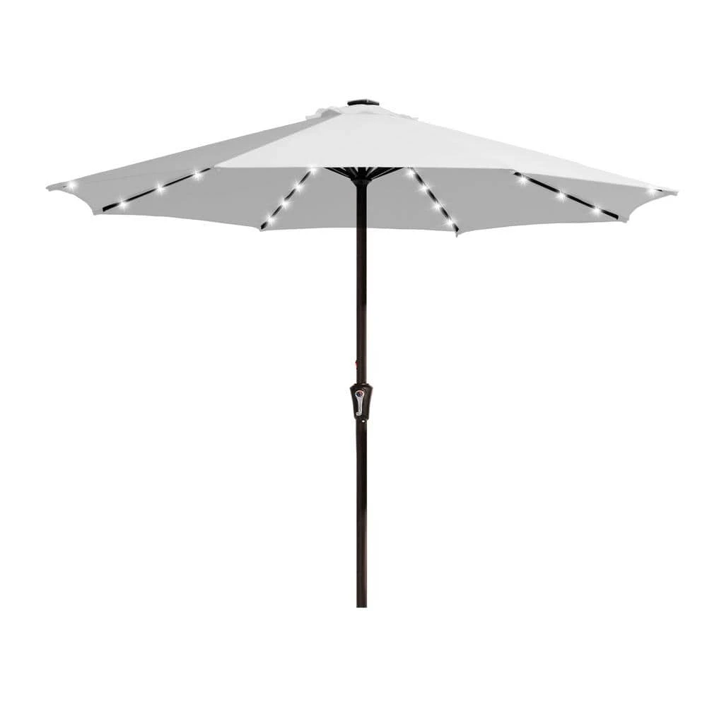 11 Ft. Market Solar LED Lighted Patio Umbrella Outdoor Steel Umbrella In Light Gray 1 11 Ft. Market Solar LED Lighted Patio Umbrella Outdoor Steel Umbrella In Light Gray