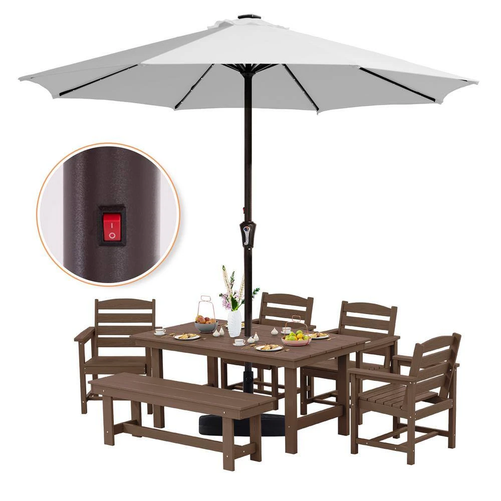 11 Ft. Market Solar LED Lighted Patio Umbrella Outdoor Steel Umbrella In Light Gray 4 11 Ft. Market Solar LED Lighted Patio Umbrella Outdoor Steel Umbrella In Light Gray - Image 4